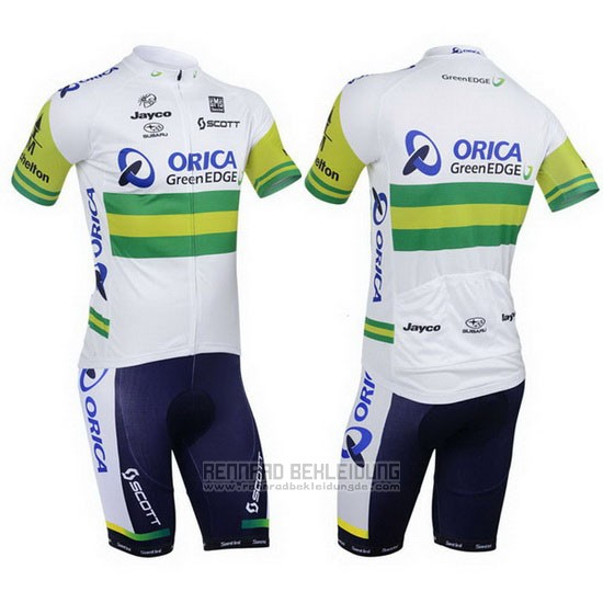 2013 Fahrradbekleidung Orica GreenEDGE Wei Trikot Kurzarm und Tragerhose